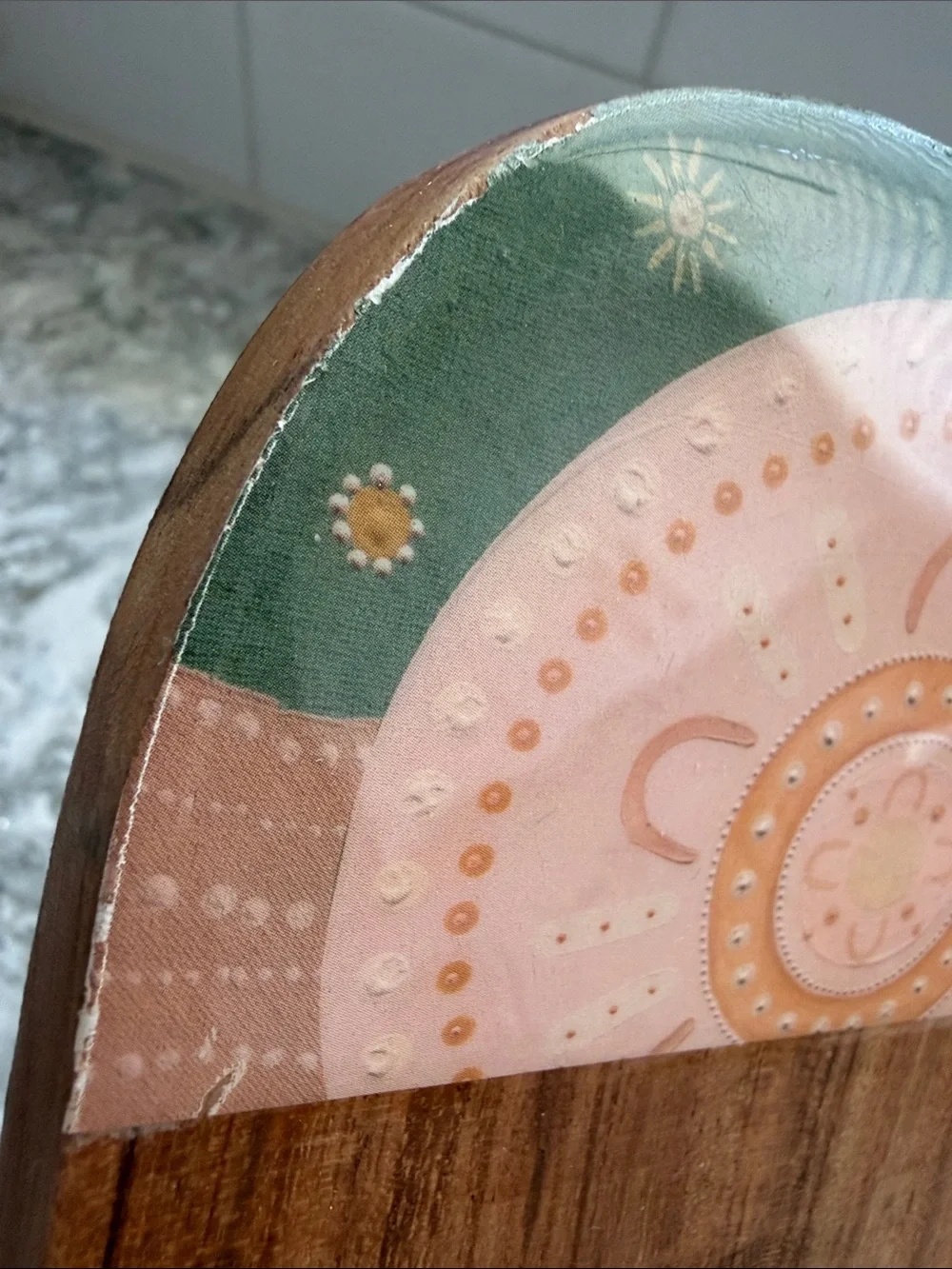 Decorative Acacia Wood Serving Board in Green and Pink, charcuterie board